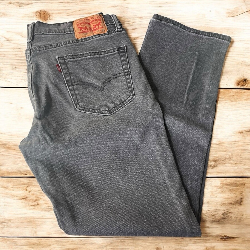 Levi's Mens 514 Straight Fit Pants Jeans 34x32 Cotton Faded Black Gray 5 Pocket